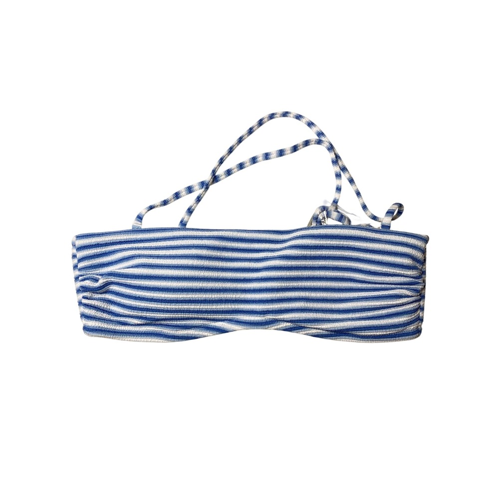 J Crew Blue White Striped Nautical Ribbed Bandeau Bikini Top Medium NWT
